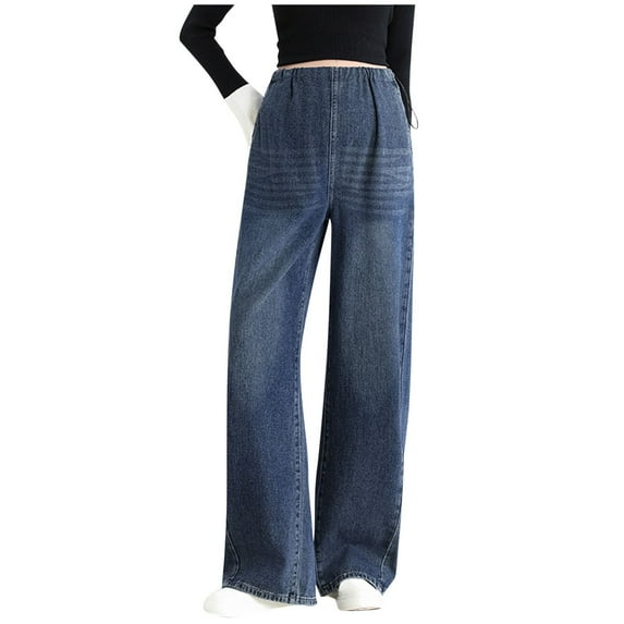 bbymog Womens Pregnancy Jeans Casual Loose Wide Leg Straight Denim Pants Maternity Clothes Dark Blue C XL