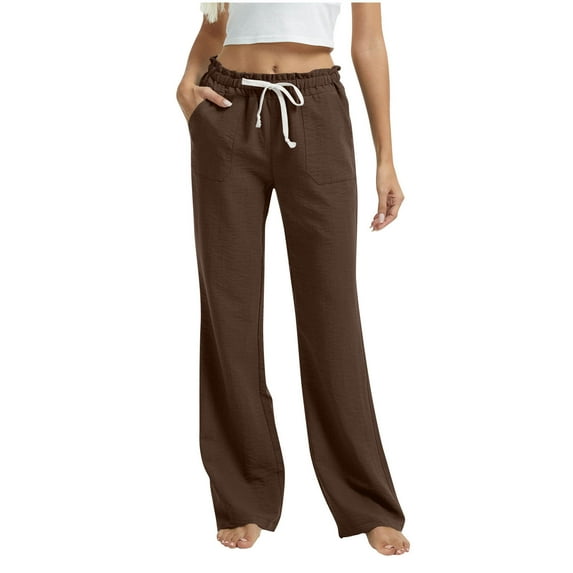 bbymog Womens Sweatpants Elastic Waist Drawstring Jogger Pants Long Straight Trousers Comfy Loose Casual Pants with Pockets Brown S