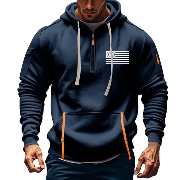 bbymog Workout Clothes for Men Fall Winter Solid Color Pullover Top Oversized Quarter Zip Hoodies Long Sleeve Sweatshirts with Pocket Navy C S