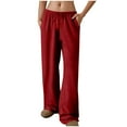 thumbnail image 1 of bbymog Workout Pants Women Solid Color Elastic Waist Pockets Wide Leg Pants Sweatpants with Drawstring Workwear Running Joggers for Women Red L, 1 of 7