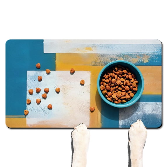 bchiijds Blue Color Block Pet Feeding Mats