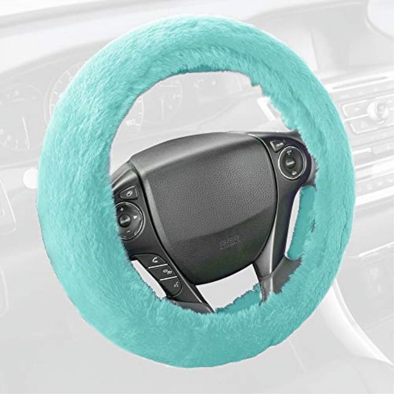 bdk fantastic fleece - faux sheepskin wool steering wheel cover for car truck suv van auto - ultra comfort for your hands - standard size 14-15.5" (mint)