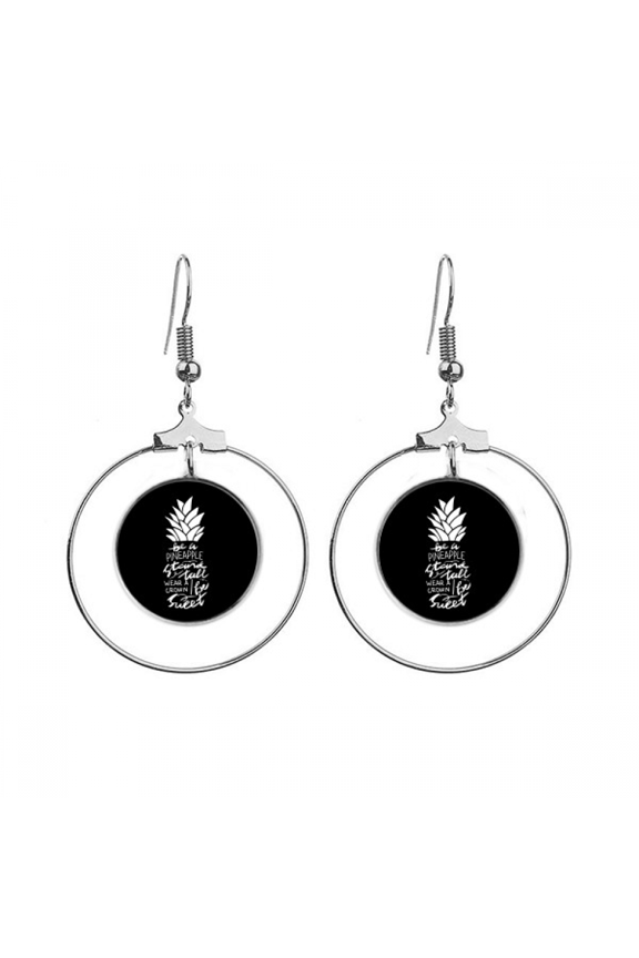 be a pineapple stand tall quote black earrings dangle hoop jewelry drop circle