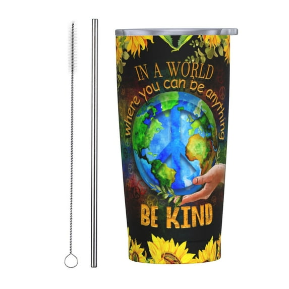 be kind 20oz Stainless Steel Tumbler with Lid & Straw - Double-Walled Insulated Travel Mug for Coffee, Tea, Water, Wine - Perfect Gift for Women
