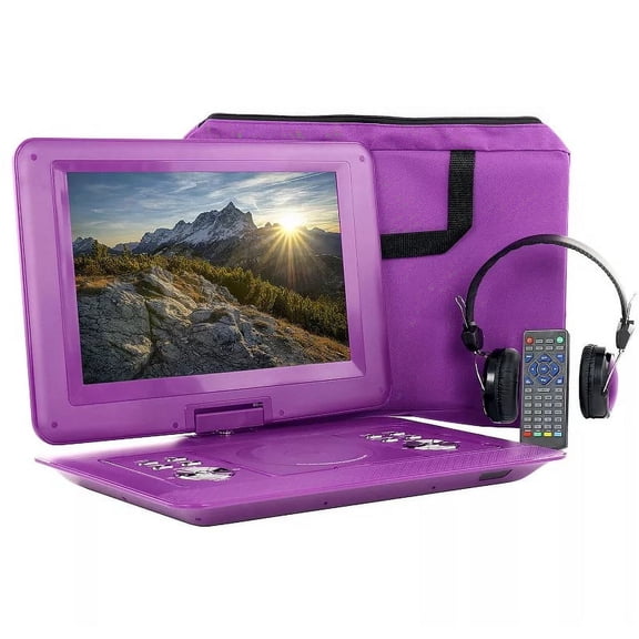 beFree Sound 14.1 Inch Portable DVD Player with Swivel TFT-LCD Screen and USB,SD,AV Inputs- Purple