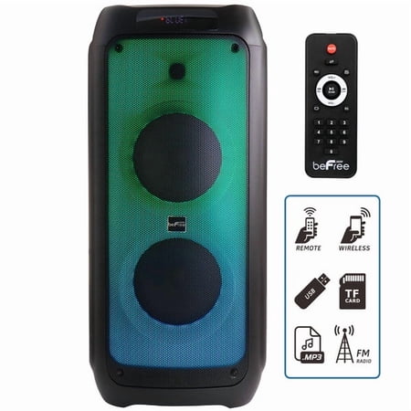 beFree Sound 2 x 8 Wireless Rechargeable Bluetooth Party Speaker with LED Illuminating Lights