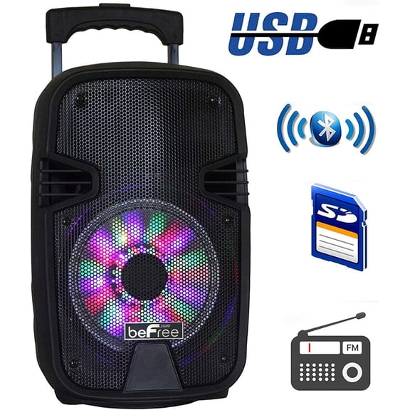 beFree Sound 8 Inch 400 Watts Bluetooth Portable Party Speaker with USB, SD Input and Reactive Lights