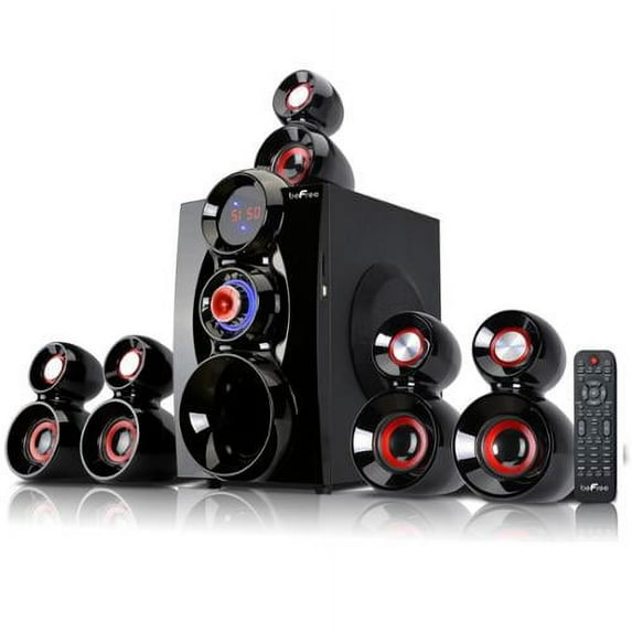 beFree Sound BFS-600 5.1 Channel Surround Sound Bluetooth Speaker System- Red