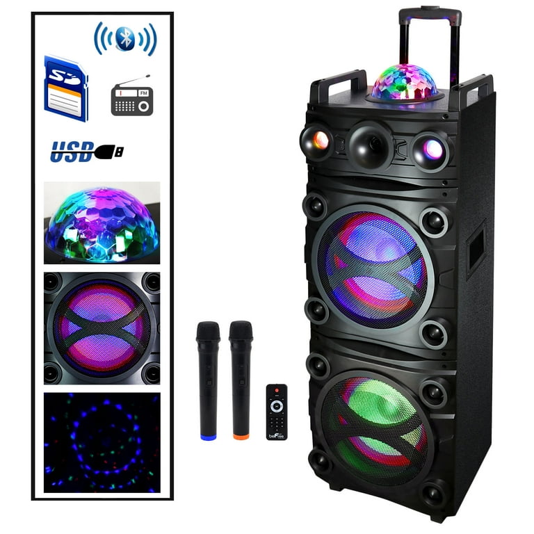 beFree Sound Dual 10 Inch Subwoofer BT Portable Party Speaker with