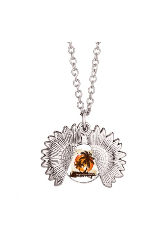 beach coconut tree pattern illustration sunflower necklace pendant locket jewelry