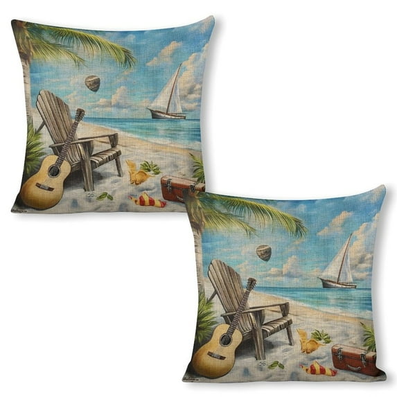 beach guitar airbrush linen throw pillowcase decoration pillowcase gifting preferred 20x20 inch cushion cover 2 sets sofa pillowcase sofa bedroom living room car
