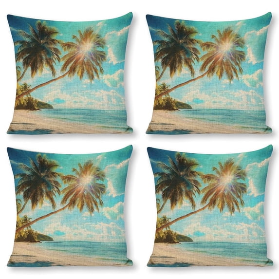 beach palm trees sunLinen toss pillowcase decoration pillowcase gifting preferred 20x20 inch cushion cover 4 sets sofa pillowcase sofa bedroom living room car