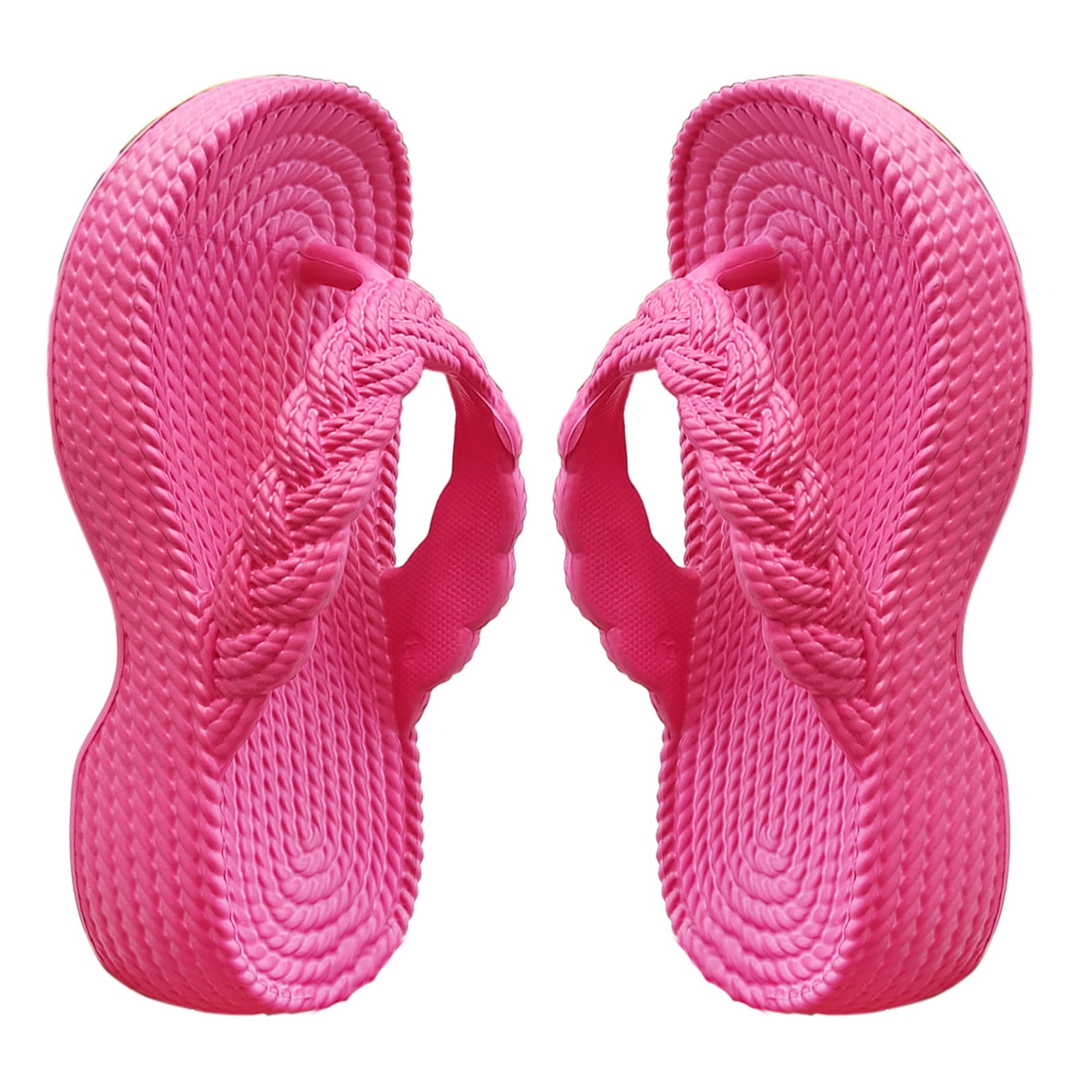 Women's Slope Heel Flip Flops - Platform Beach Slippers, Non-Slip, Hot Pink, Size 5.5, Summer Casual