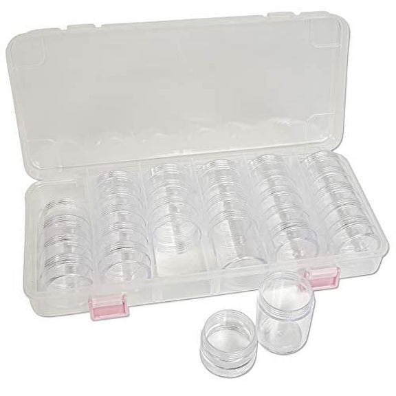 the beadsmith personality case, clear plastic bead storage case with 28 removable and stackable jars, includes 6 screw top lids, organizer storage for beads, snap lock case for jew