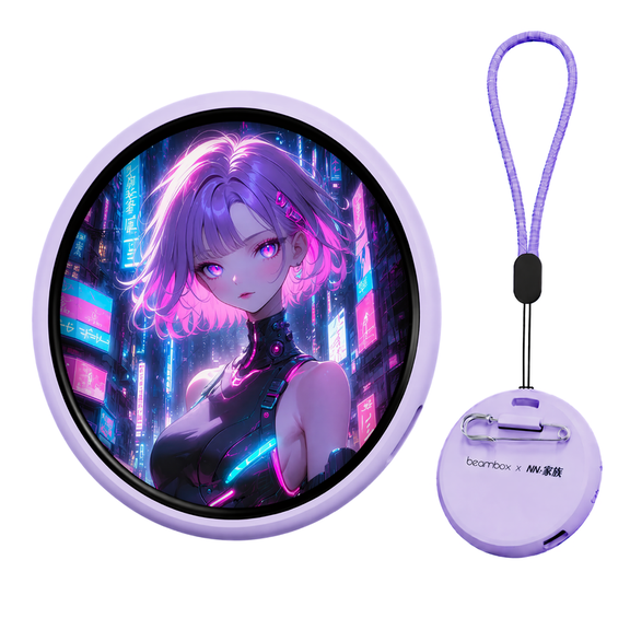 beambox Nano E-Badge 1.8" IPS Touchscreen Custom Photo Video Display, 7-Color LED Digital Picture Frame for Ita Bag Charm Personalized Gift,Purple