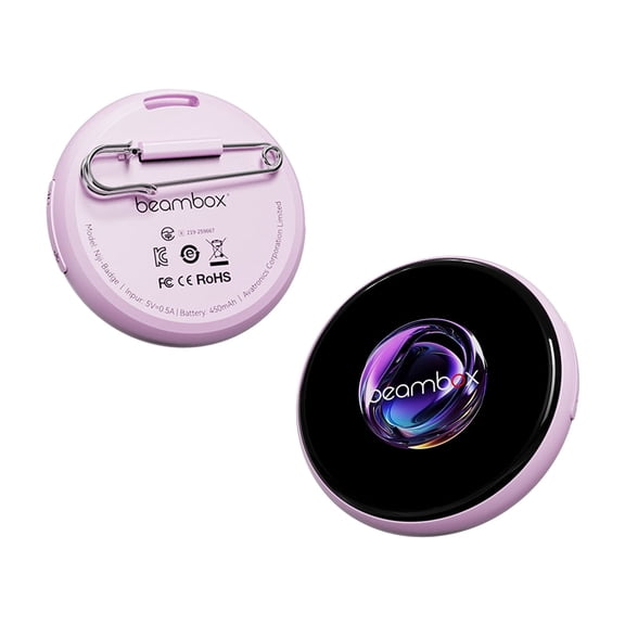 beambox Niji E-Badge 1.53" LED Touchscreen Wearable Photo Video Display,Bluetooth Digital Picture Frame for Cosplay Ita Bag Anime,Pink
