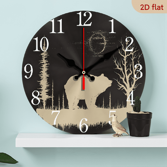 The bear in the forest.1 pc wall clock.Accurate timing, frameless design, simple and elegant. Silent movement, silent walking, healthy sleep every day,10*10inch.