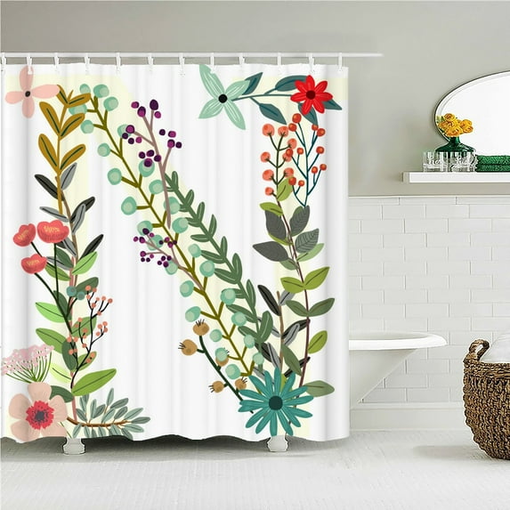 beautiful flower leaves alphabet 3D printed shower curtain waterproof fabric bathroom curtain home decoration curtain with hook