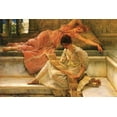 thumbnail image 1 of A beautiful girl reclines on a Marble bed with mattress in Greek gossamer robes while another young lady reads a manuscript Poster Print by Alma-Tadema (24 x 36), 1 of 1