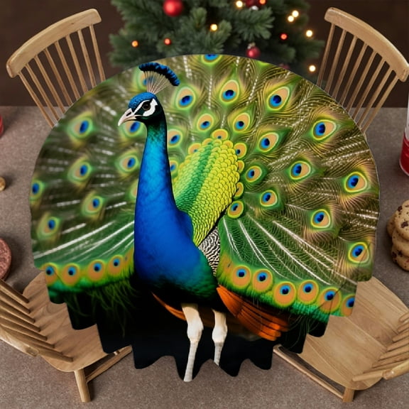 beautiful peacock tablecloth round, Holiday-Themed Design - Kitchen Accessories Tablecloth for dining table, Cafe, dinner, brunch, buffet, picnic