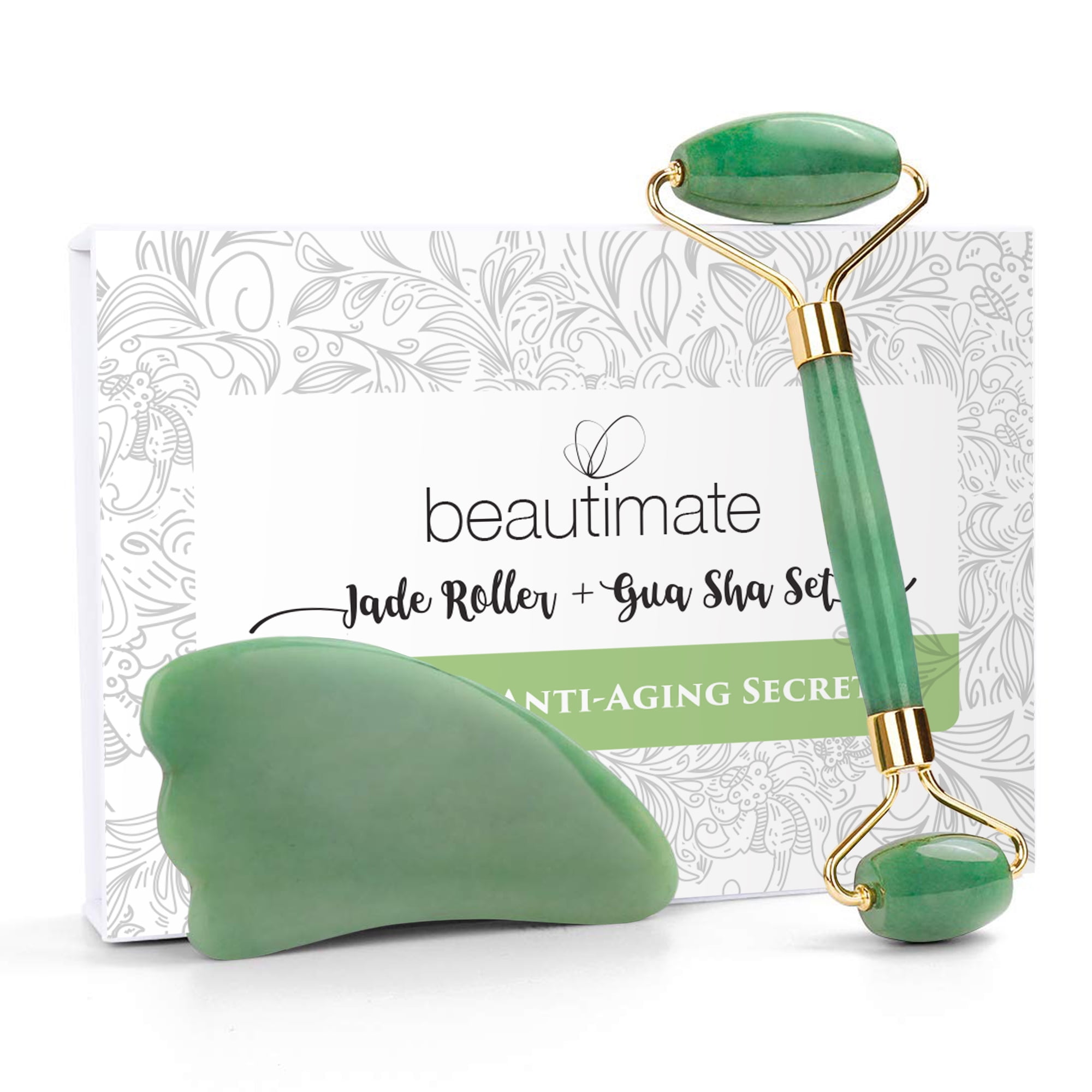 beautimate Facial Jade Roller & Gua Sha Tool Set