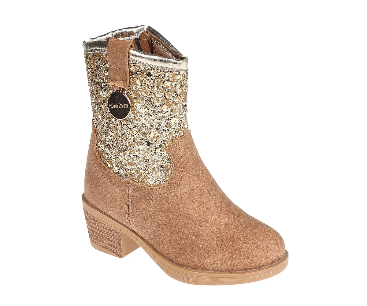 bebe Comfortable Western Riding Boots for Toddler Girls, Tan (Size 7)