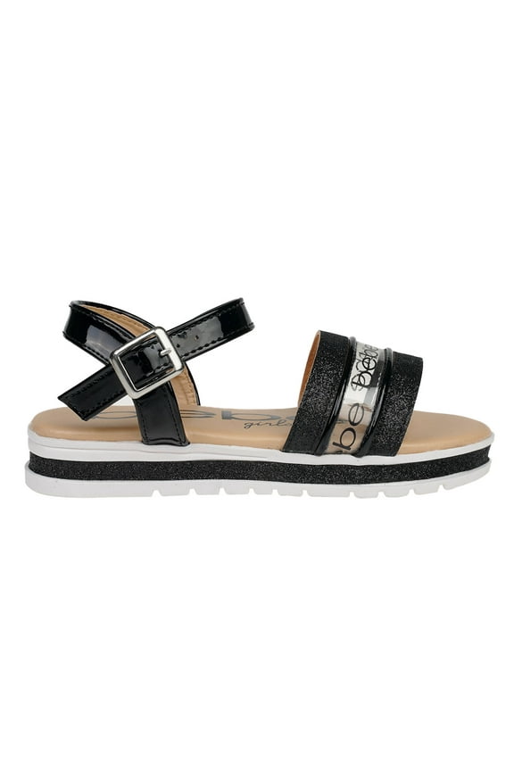 Fashion Sparkly Flat Sandals for Girls, Black (Size 2)