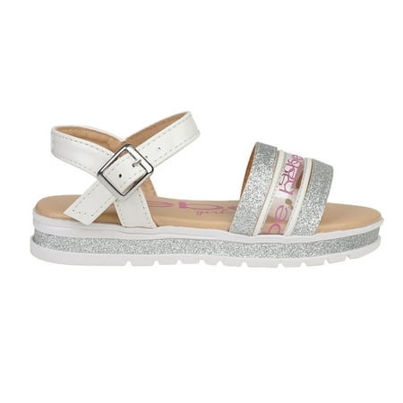 bebe Fashion Sparkly Flat Sandals for Girls, White (Size 4)