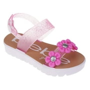 bebe Girl's Colorful Flat Sandal with Flower, Glitters and Other Cute Design Details- Flat Sandals for Toddler, Rose Gold, 9/10