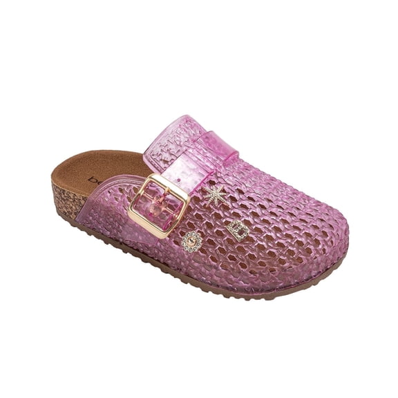 bebe Girl's Footbed Jelly Clogs - Easy Slip-On Design with Buckle and Charms (Little Kid/Big Kid)