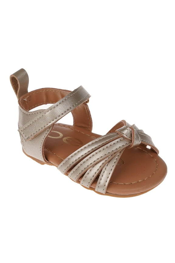 Girl's Infant Flat Shoes with Metallic Shimmer, Glitter and Rhinestone - Flats For Infants, Light Gold, 4