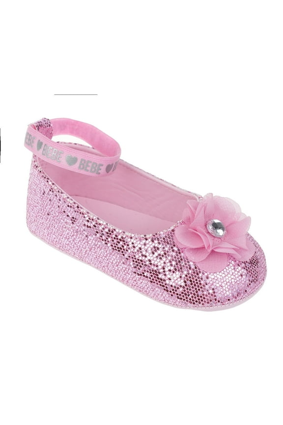 Girl's Infant Flat Shoes with Metallic Shimmer, Glitter and Rhinestone - Flats For Infants, Light Pink, 1