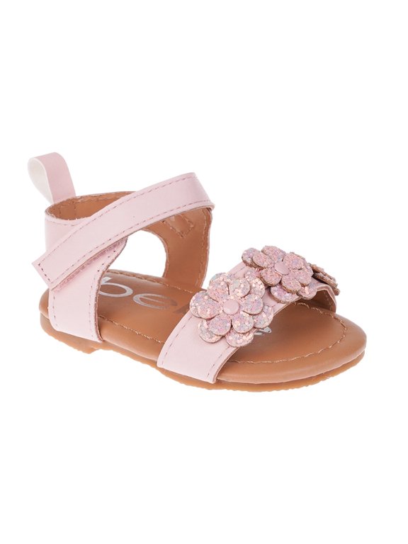 Girls Sandals - Glitter Flower Embellished Sandals with Adjustable Strap