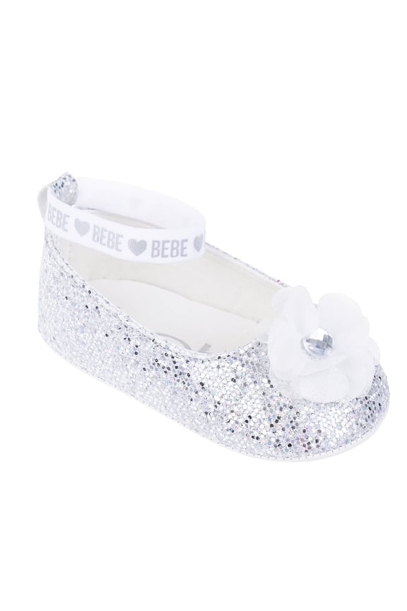 Girl's Infant Flat Shoes with Metallic Shimmer, Glitter and Rhinestone - Flats For Infants, Silver, 4