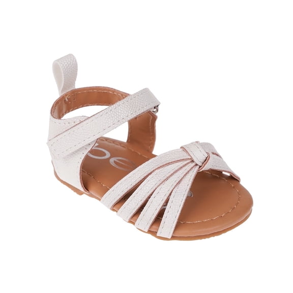 bebe Girl's Infant Flat Shoes with Metallic Shimmer, Glitter and Rhinestone - Flats For Infants, White, 2