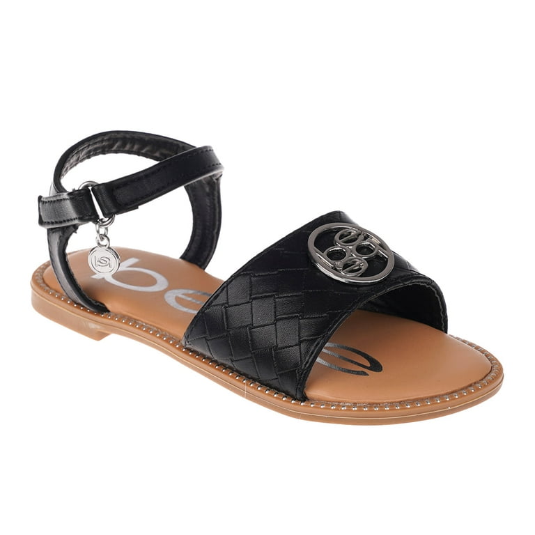 bebe Girl s Open Toe Comfy Flat Sandals Embossed with Medallion Hardware Detail Flat Sandals for Toddler Little Kid Big Kid Black 4