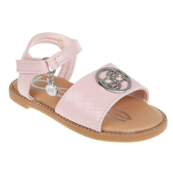 bebe Girl's Open Toe Comfy Flat Sandals Embossed with Medallion Hardware Detail - Flat Sandals for Toddler/Little Kid/Big Kid, Pink, 8