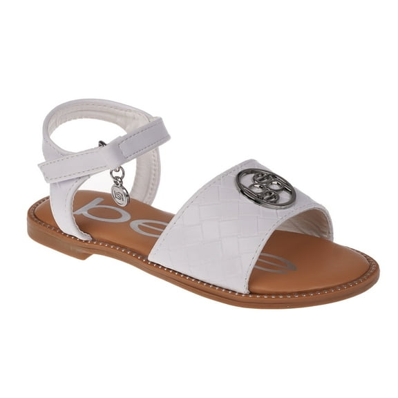 bebe Girl's Open Toe Comfy Flat Sandals Embossed with Medallion Hardware Detail - Flat Sandals for Toddler/Little Kid/Big Kid, White, 12