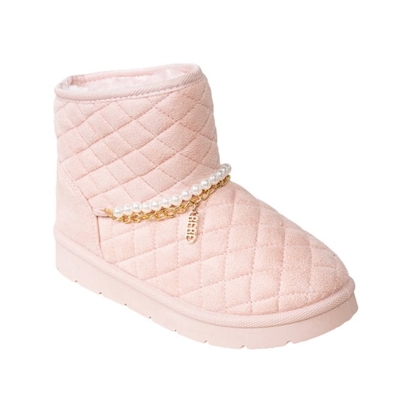 bebe Girls' Quilted Winter Boots with Pearl Chain – Cozy Faux Fur Lined Boots for Toddler/Little Kid/Big Kid
