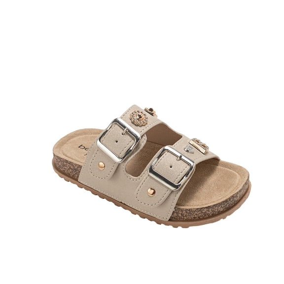 bebe Girl's Sandals – Adjustable Footbed Sandals with Cherry Charm, Flower Charm & Multi Charm Buckle Slides for Girls