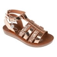 thumbnail image 1 of bebe Girl's Shiny Gladiator Flat Sandals with Glittery Strap Design - Flat Sandals for Toddler, Rose Gold, 7, 1 of 8