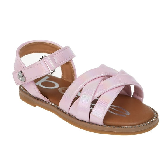 bebe Girl's Simple and Comfy Flat Sandals with Braided Straps - Flat Sandals for Toddler, Pink, 7