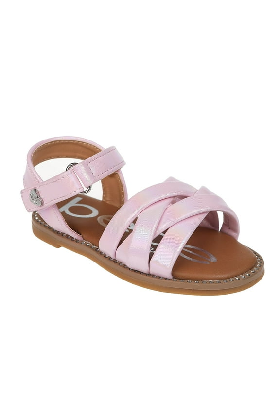 Girl's Simple and Comfy Flat Sandals with Braided Straps - Flat Sandals for Toddler, Pink, 8