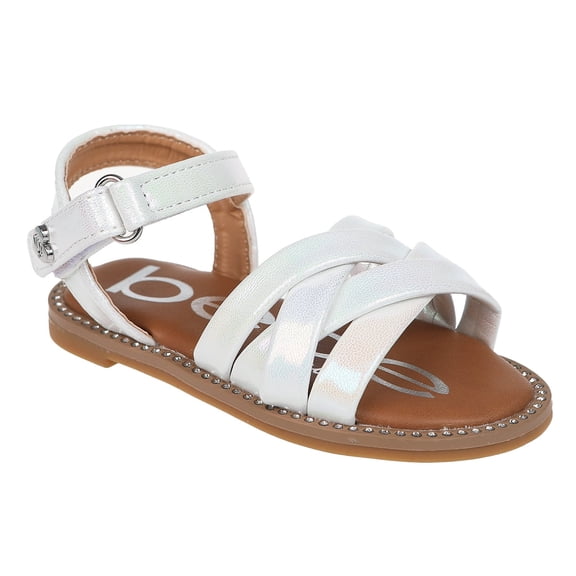 bebe Girl's Simple and Comfy Flat Sandals with Braided Straps - Flat Sandals for Toddler, White, 7