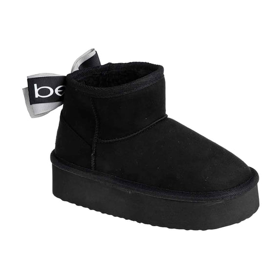 bebe Girl's Slanted Winter Boots with Bebe Bow, Cozy and Stylish Cold Weather Boots for Kids, Black, 11