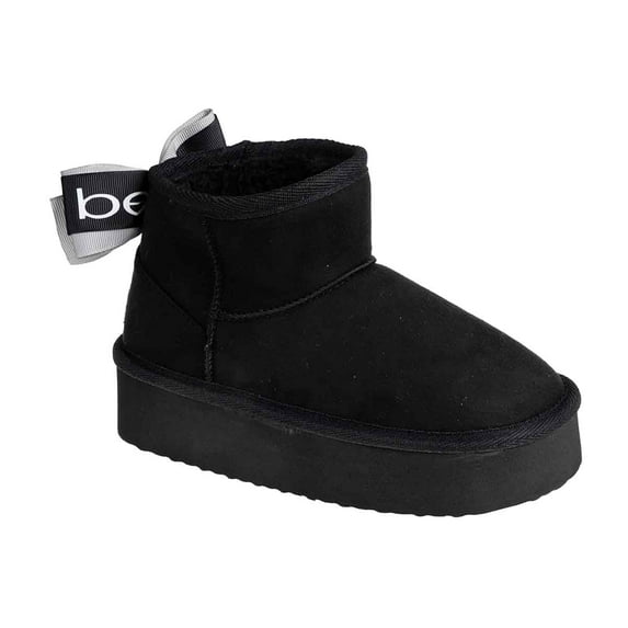 bebe Girl's Slanted Winter Boots with Bebe Bow, Cozy and Stylish Cold Weather Boots for Kids, Black, 3