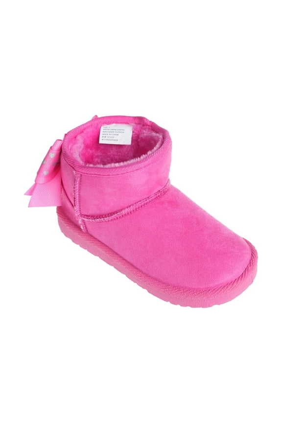 Girl's Toddler Lightweight Winter Boot with Slanted Top Line and Bow - Toddler Cozy Boots, Fuchsia, 9