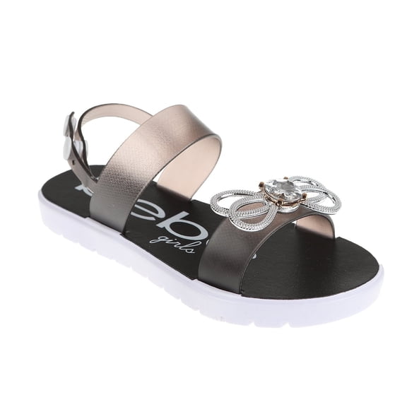 bebe Girl's Trendy Flat Sandals with Butterfly and Rhinestone Details - Flat Sandals for Little Kid/Big Kid, Black, 11/12
