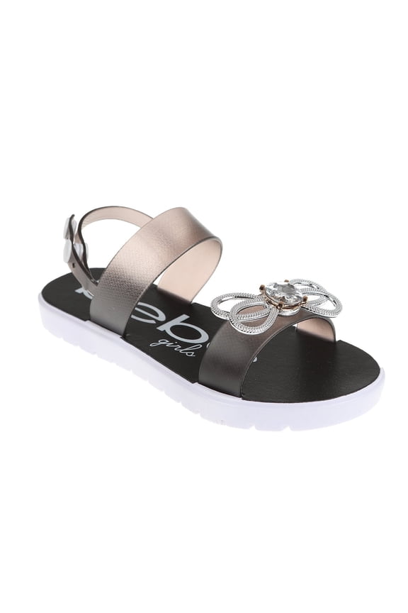 Girl's Trendy Flat Sandals with Butterfly and Rhinestone Details - Flat Sandals for Little Kid/Big Kid, Black, 11/12