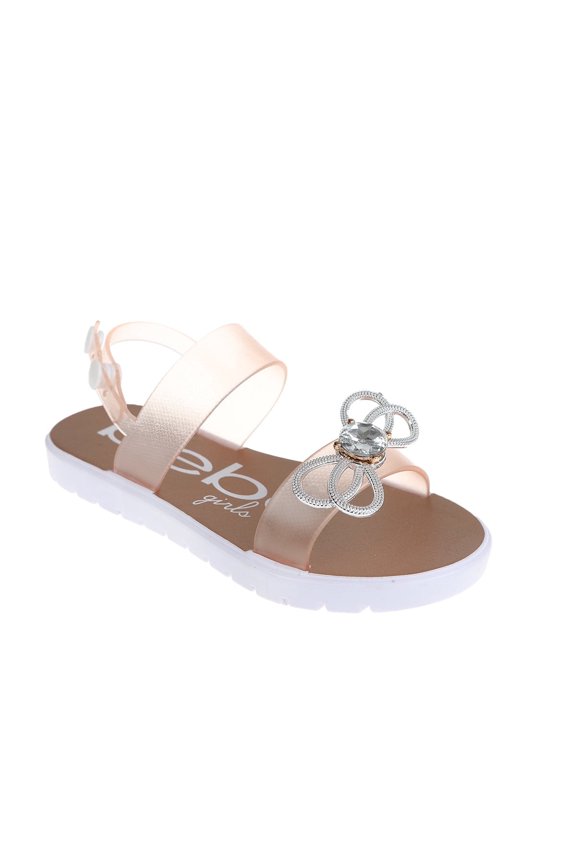 Girl's Trendy Flat Sandals with Butterfly and Rhinestone Details - Flat Sandals for Little Kid/Big Kid, Rose Gold, 4/5
